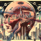 Futuristic Cityscape Merging with Robot Silhouette