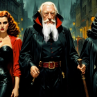 Mysterious Street Scene with Vintage-Styled Figures