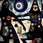 Artwork of Dual Figures in Black and White with Shapes