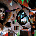 Stylized Female Faces with Geometric Background