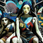 Women in Colorful Garments in Surreal Landscape