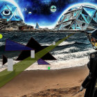 Surreal Beach Landscape with Futuristic Structures