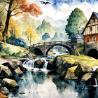 Charming Landscape with Wooden Houses and Bridges