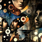 Vibrant Abstract Collage of Faces and Colorful Circles