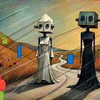 Abstract Figures on a Winding Path with Floral Elements