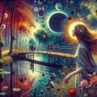 Autumn Forest with Young Woman and Ethereal Bubble
