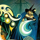 Illustration of Three Mystical Women with Magical Elements