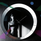 Modern Circular Clock with Geometric Shapes and Silhouette