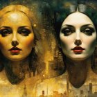 Vibrant Portrait of Two Women Against City Skyline