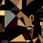 Stained Glass Composition with Geometric Shapes and Faces
