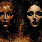 Stylized Female Faces Against Starry Night Sky