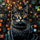 Realistic Tabby Cat with Abstract Background Design