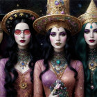 Enchanting Women in Celestial Gowns Under Starry Sky