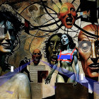 Surreal Collage of Faces and Abstract Shapes