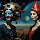 Futuristic Women in Surreal Landscape with Headpieces