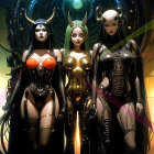 Three Confident Women in Futuristic Sci-Fi Setting