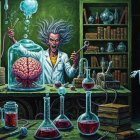 Futuristic Laboratory with Women and Cosmic Elements