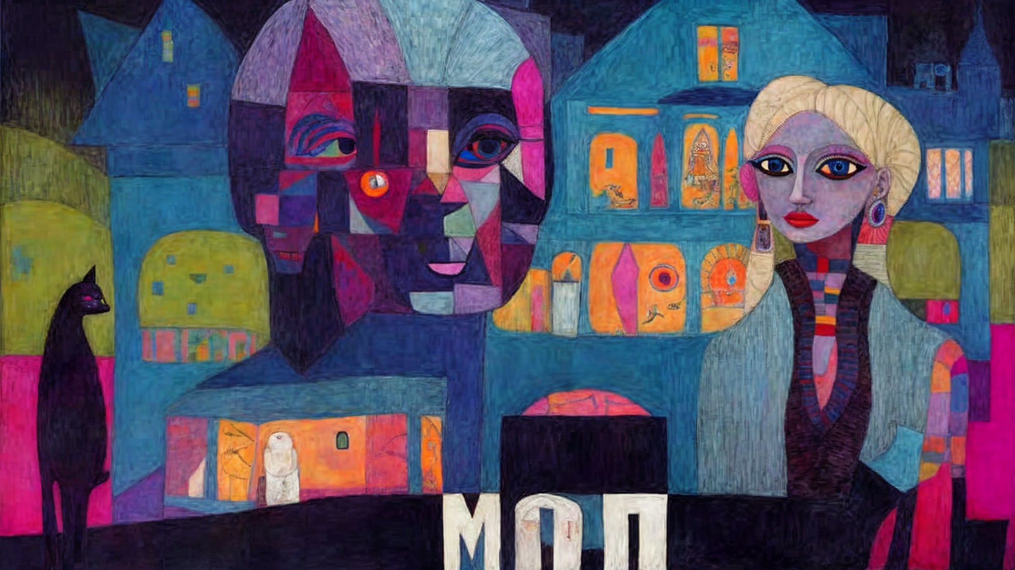 Vibrant Abstract Artwork with Geometric Shapes and Figures