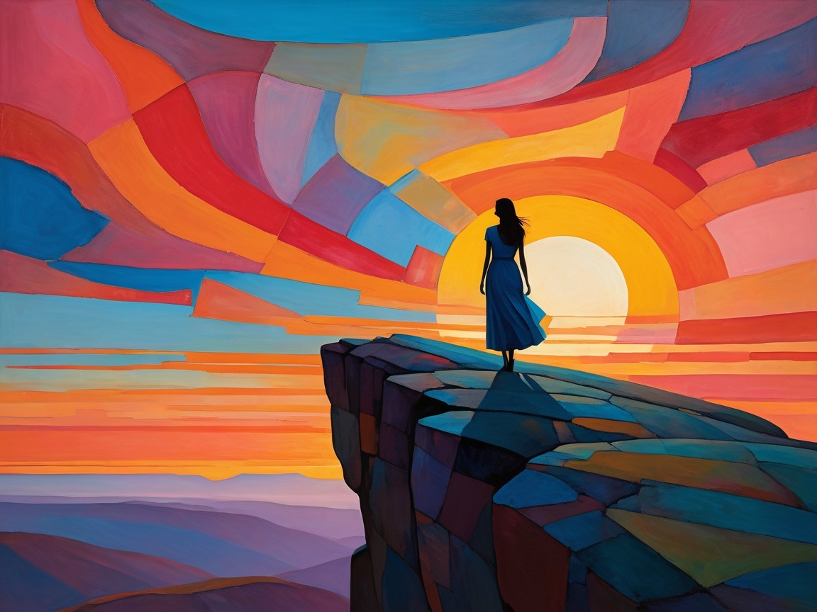 Silhouetted Figure at Sunset with Vibrant Sky Colors