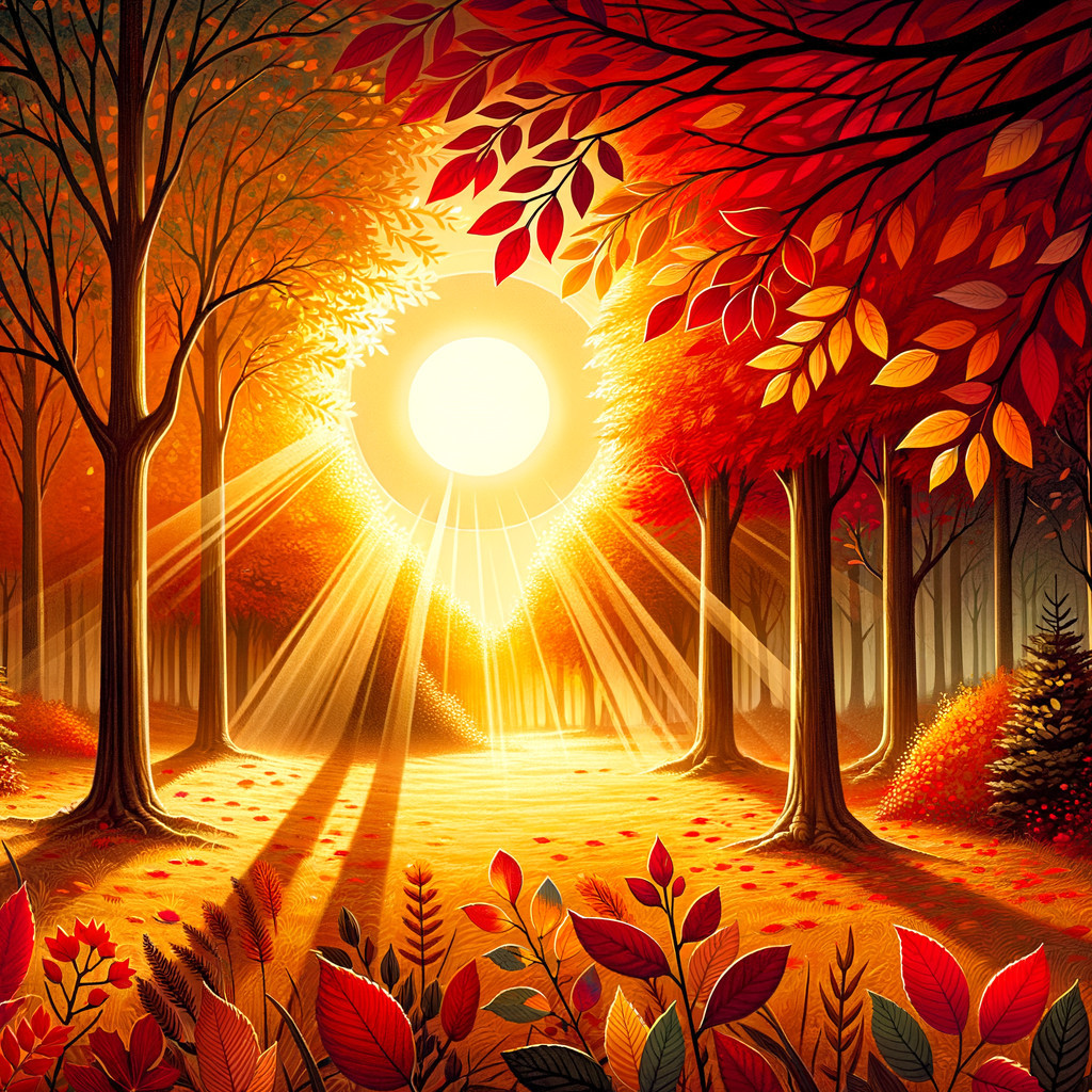 Vibrant Autumn Forest with Golden Sunlight and Leaves