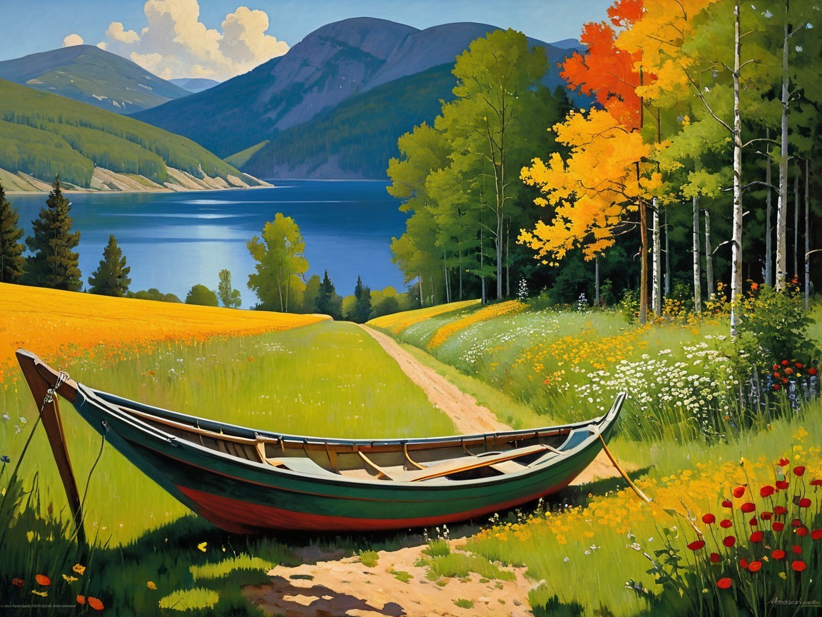 Serene Landscape with Winding Path and Tranquil Lake