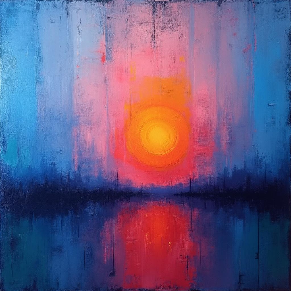 Vibrant Abstract Painting with Radiant Sun and Colors