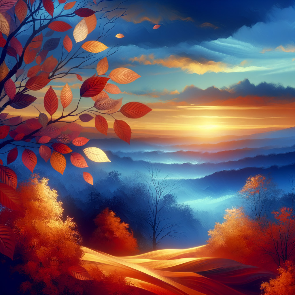 Autumn Landscape with Vibrant Leaves and Sunset Glow