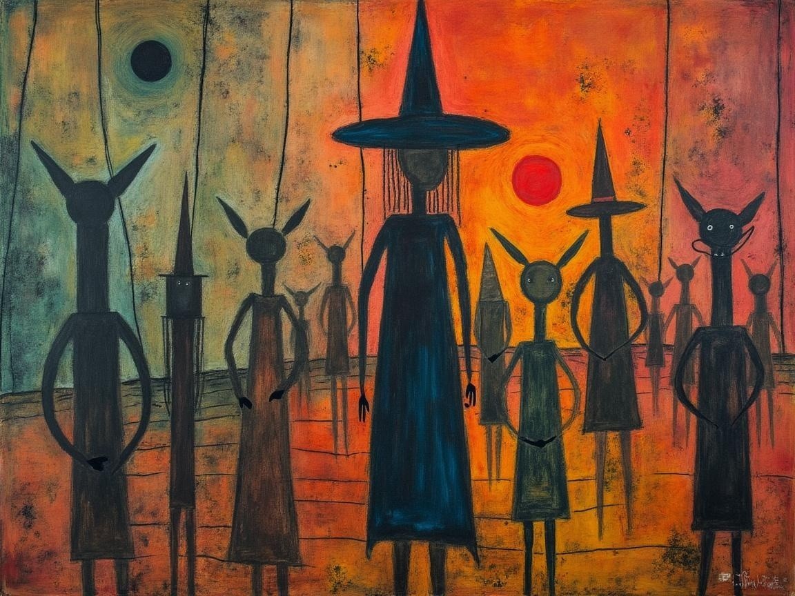 Abstract Figures in Vibrant Sunset Background