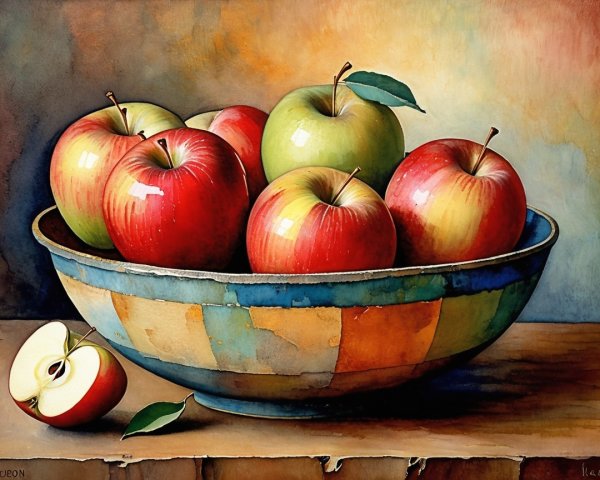Vibrant Still Life of Colorful Apples in Mosaic Bowl