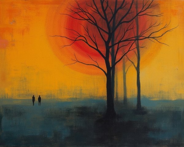 Silhouetted Figures Against a Vibrant Sunset Sky