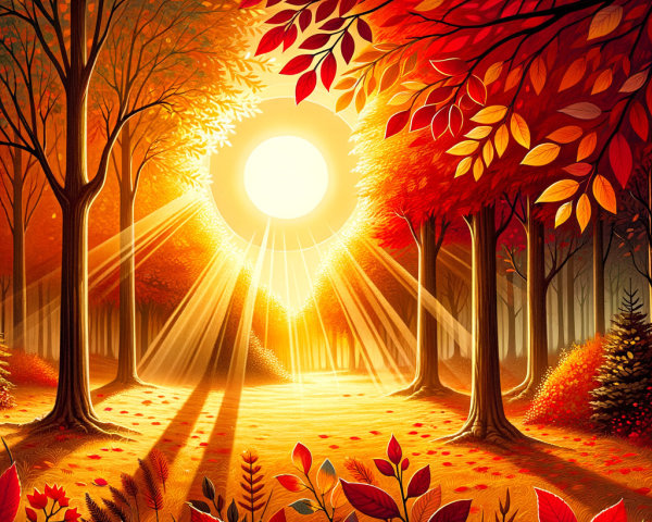 Vibrant Autumn Forest with Golden Sunlight and Leaves