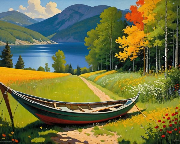 Serene Landscape with Winding Path and Tranquil Lake