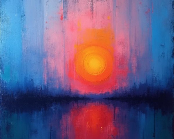 Vibrant Abstract Painting with Radiant Sun and Colors