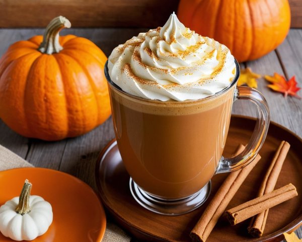 Cozy Autumn Scene with Pumpkin Spice Latte and Decor