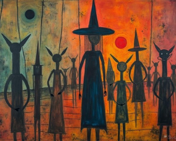 Abstract Figures in Vibrant Sunset Background