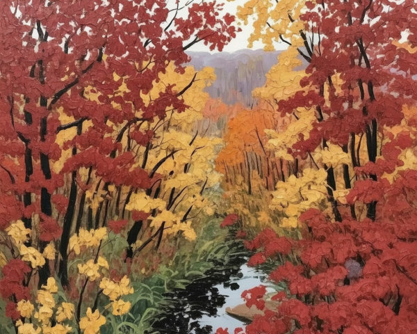 Autumn Landscape with Colorful Foliage and Stream