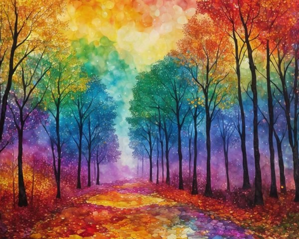 Abstract Landscape with Colorful Forest and Pathway