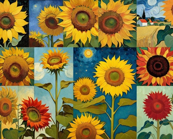 Vibrant Sunflower Collage with Diverse Landscapes