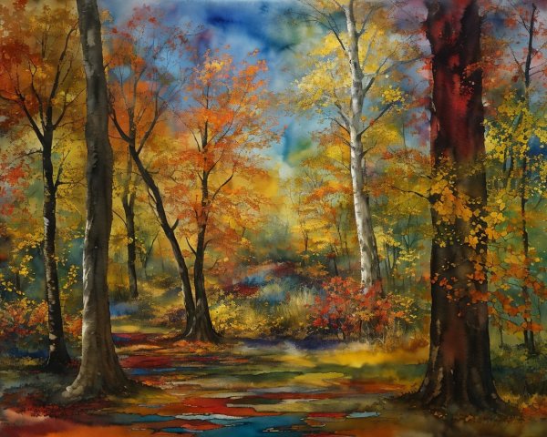 Vibrant Autumn Landscape with Serene Forest Pathway