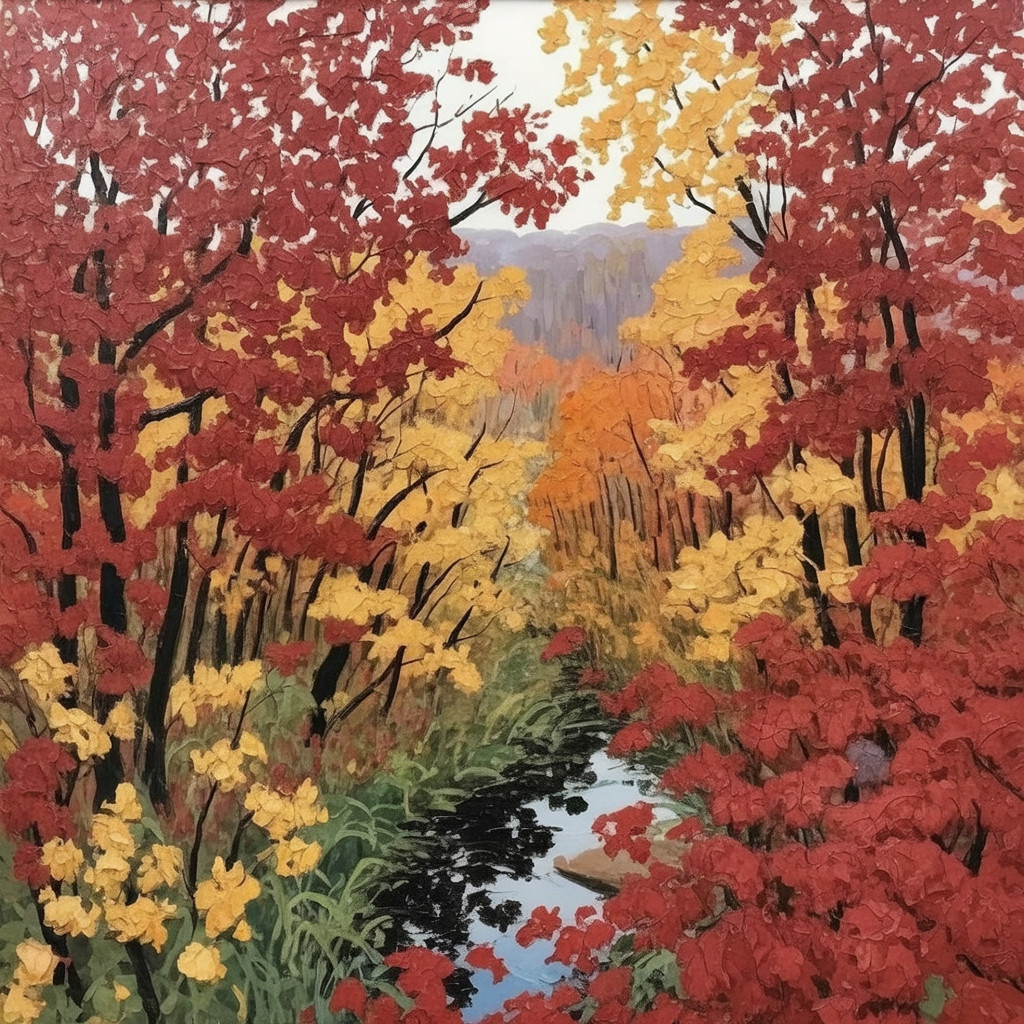 Autumn Landscape with Colorful Foliage and Stream