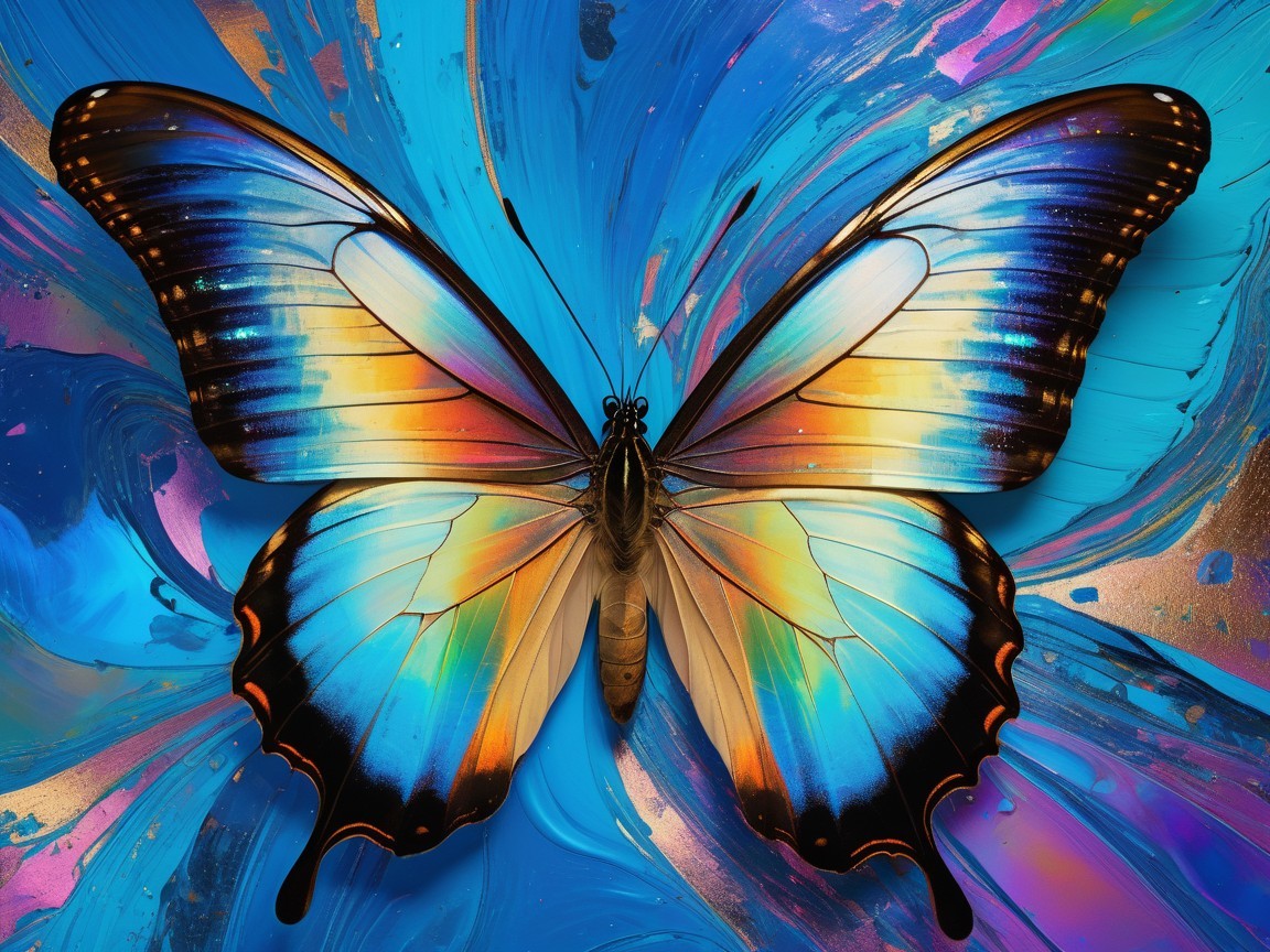 Vibrant Blue and Orange Butterfly with Abstract Background