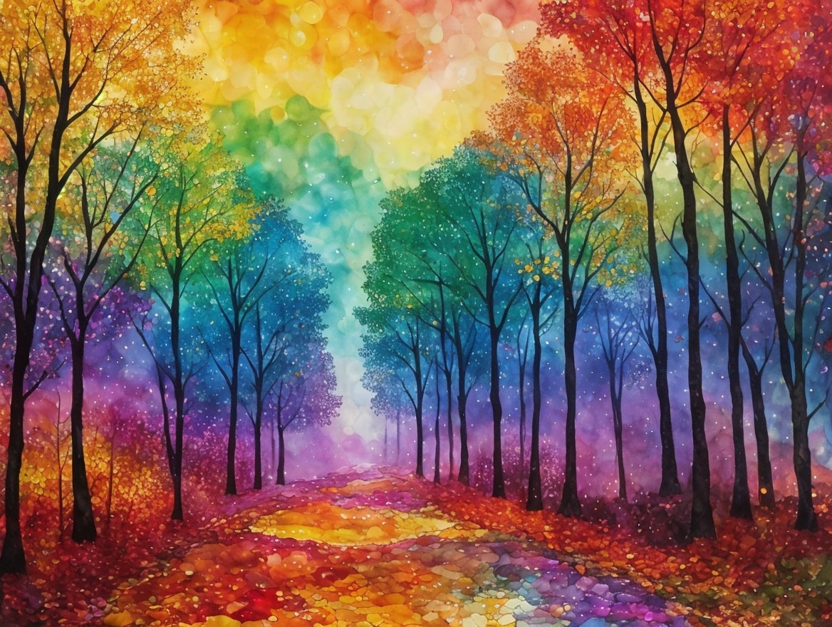 Abstract Landscape with Colorful Forest and Pathway