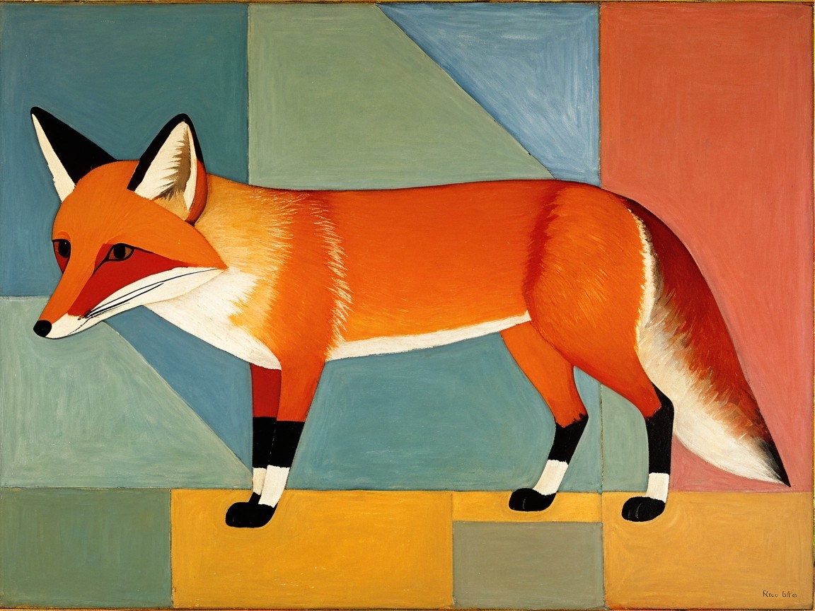 Stylized fox artwork with geometric colorful background