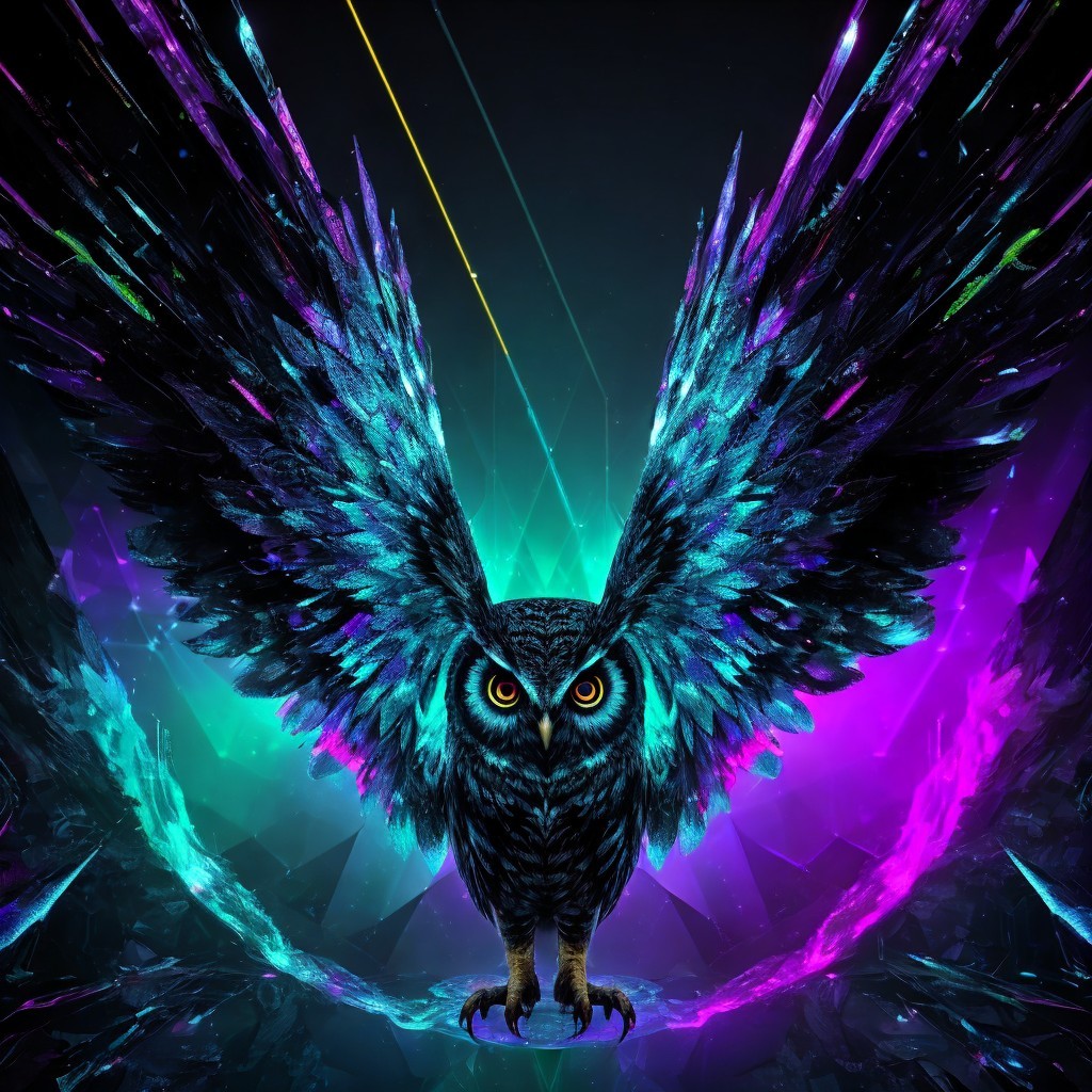 Vibrant Digital Illustration of an Owl with Iridescent Feathers