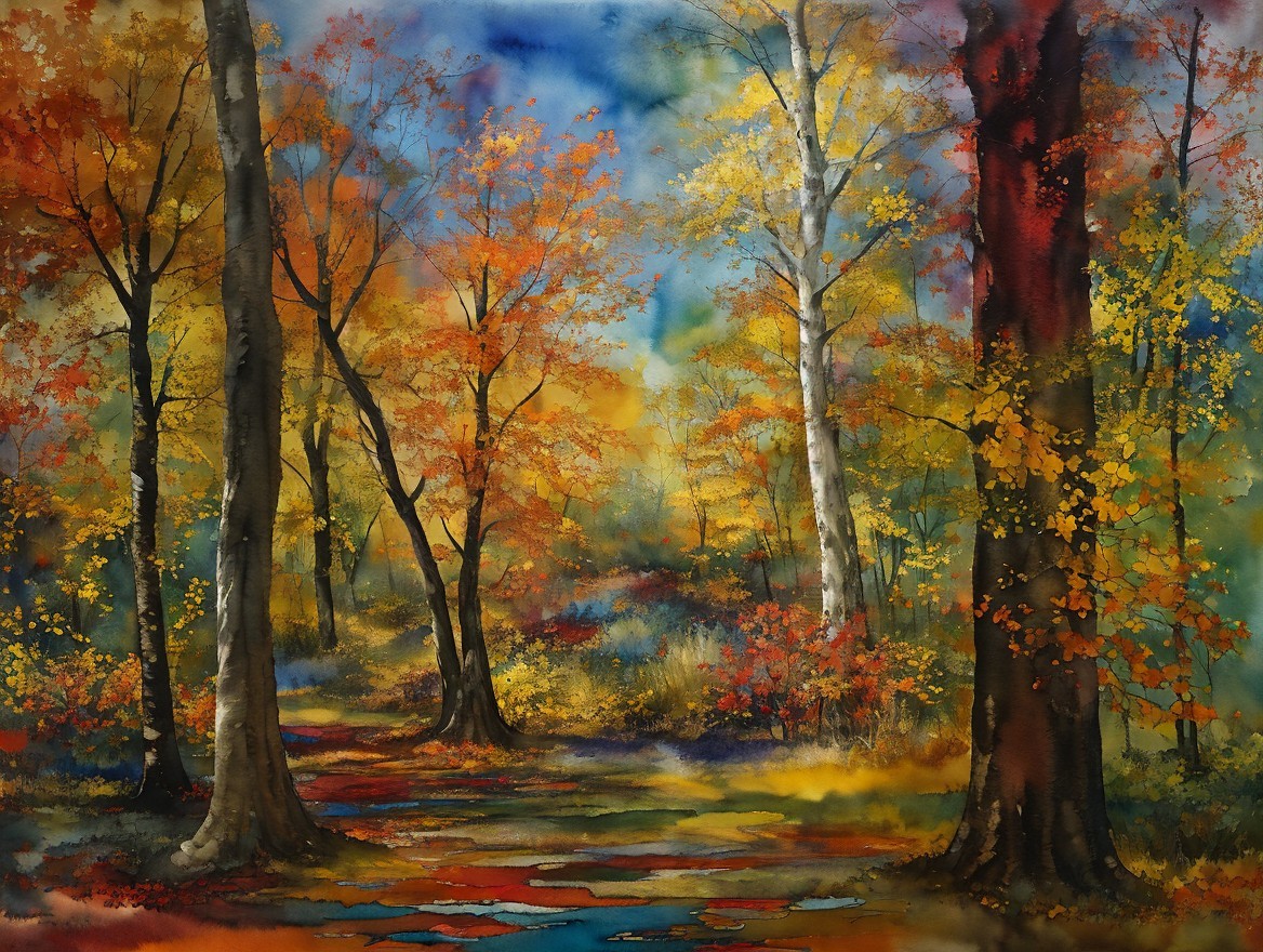 Vibrant Autumn Landscape with Serene Forest Pathway
