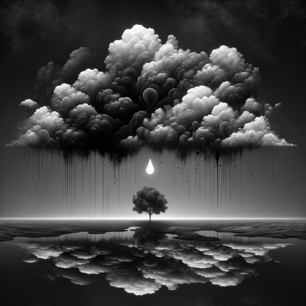 Solitary Tree in Serene Landscape with Dramatic Clouds