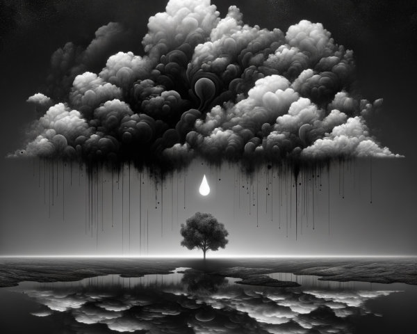 Solitary Tree in Serene Landscape with Dramatic Clouds