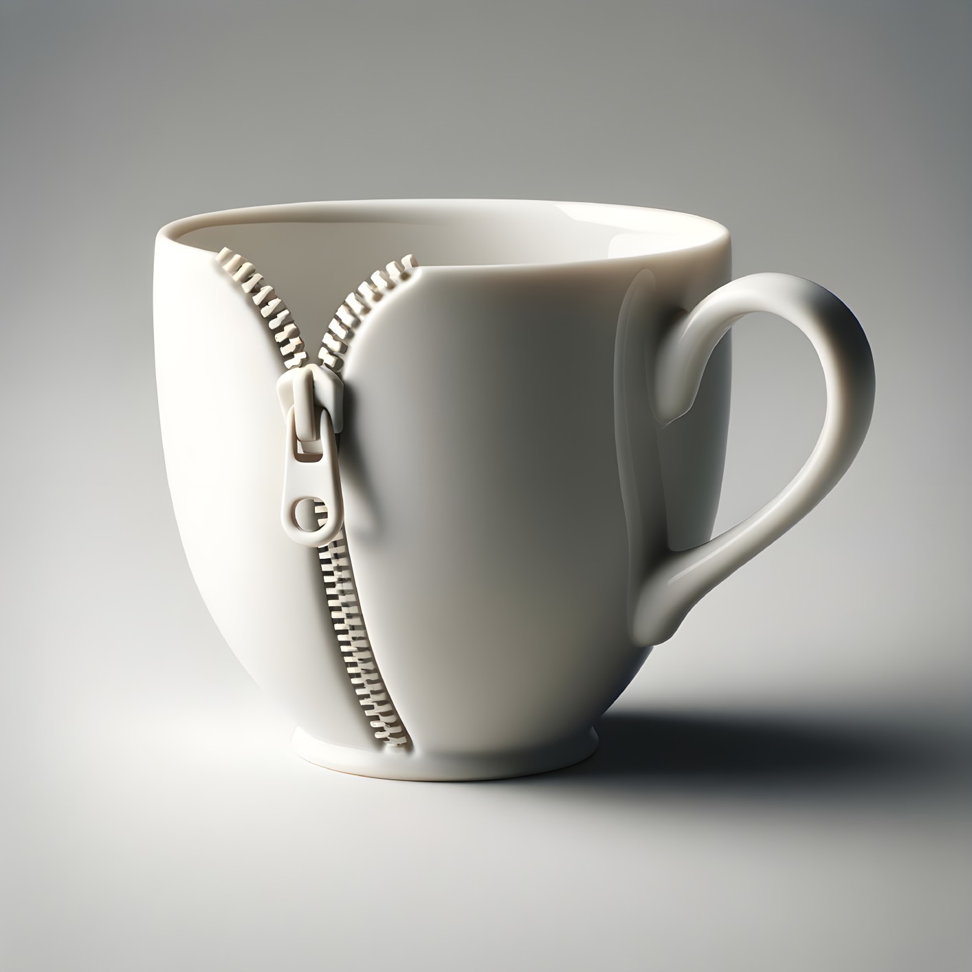 White Ceramic Mug with Zipper Design Detail
