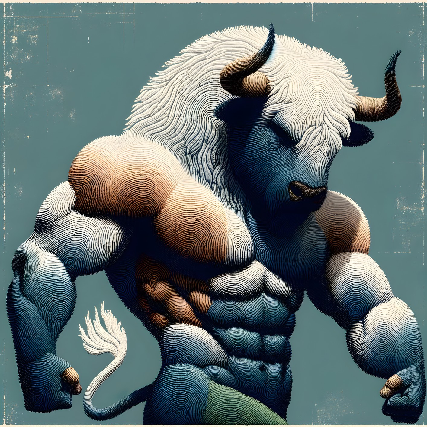 Stylized Muscular Buffalo with Intricate Patterns