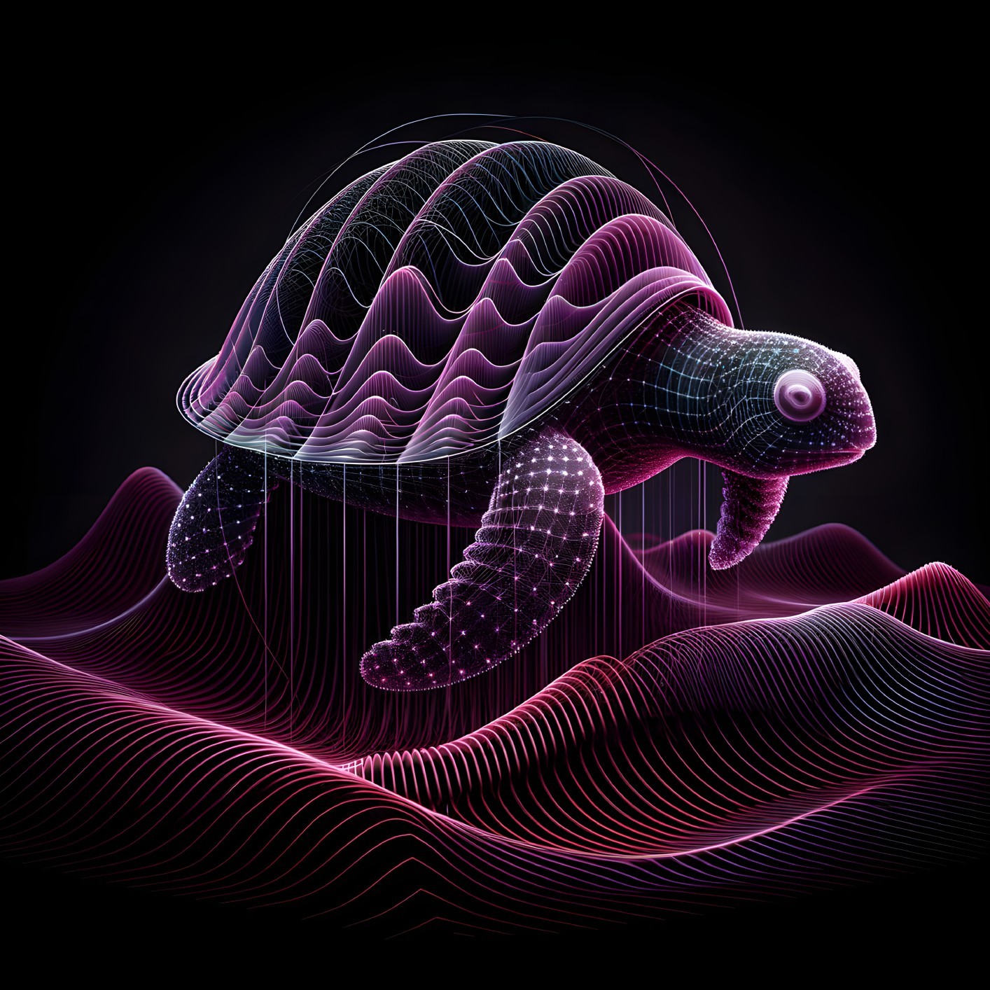 Stylized Turtle in Vibrant Digital Landscape Design